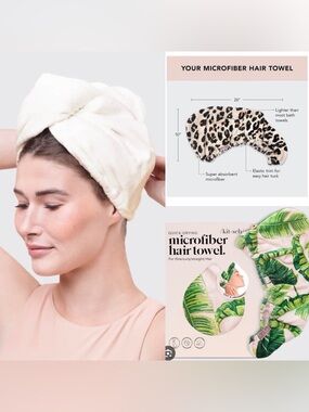 Kitsch set of 3 Leopard, Green Leaf, White Hair Turban Wraps